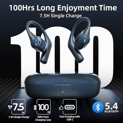 ATHONGL Open Ear Earbuds,Bluetooth 5.4 100H Playtime Stereo Wireless Earphones with Ultra-Comfort, Snug Fit Ergonomic Earhook for Sports/Fitness/Travel/Workouts (Blue) - Thumbnail 3