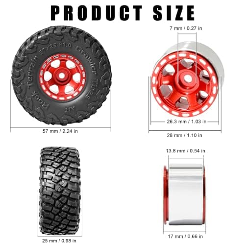 RcThjia 1.0 Beadlock Wheel Soft Tire Set RC Upgrade Part for Traxxas 1/18 TRX4M 1/24 RC Crawlers car Axial SCX24 FMS FCX24 Gladiator Bronco C10 JLU Deadbolt B17 Upgrade.(4Pcs/Set) - Thumbnail 2
