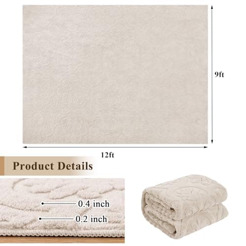 U'Artlines 9x12ft Washable Area Rug for Living Room, Neutral Beige Modern High-Low Pile Rug for Bedroom, Non Slip Soft Cozy Fluffy Large Floor Carpet for Dining Area, Kids Nursery Room - Thumbnail 2