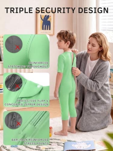 Anti-Removal Adaptive Bodysuit, Back-Zip One-Piece Care Jumpsuit, Tear-Resistant & Soft Stretch Fabric for Daily Support (Purple, 7-8) - Thumbnail 3