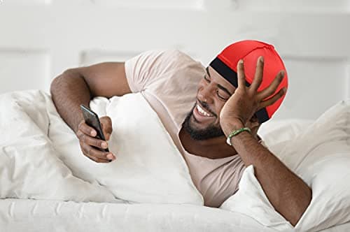 2PCS Silky Stocking Wave Cap for Men, Good Compression Over Durag (Red+Black) - Thumbnail 6