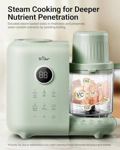 Bear Baby Food Maker with 18.5oz Dual-Layer Steam Baskets, OneStep Baby Food Processor Steamer Puree Blender Grinder Mills, Auto Cooking Grinding&Sterili-zing for Healthy Homemade Baby Food, BPA-Free - Thumbnail 4