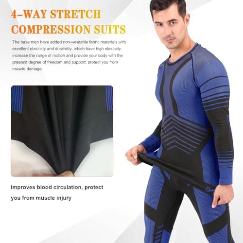 MeetHoo Mens Thermal Underwear Set Fleece Lined Base Layer Sports Long Johns Winter Gear Running Skiing Blue - Thumbnail 3