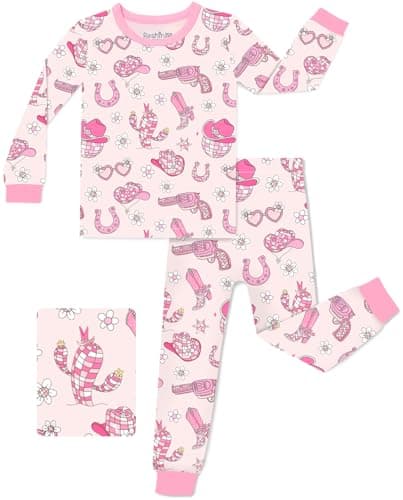 babee Reshinee Bamboo Viscose Toddler Girls Kids Pajamas Pink Rodeo Pjs Long Sleeve Snug fit 5-6Y 2pcs Soft Jammies - Image 1