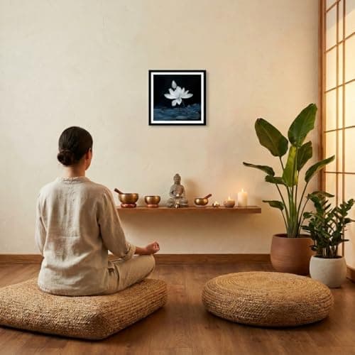 Framed Lotus Flower Wall Art, Small Zen Botanical Picture Print, 12x12” - Thumbnail 5