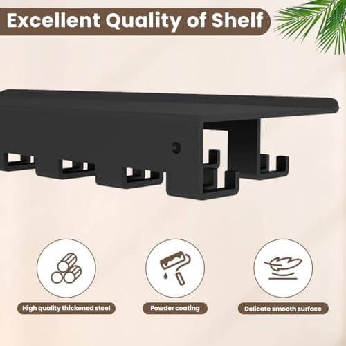 Floating Shelf Organizer Compatible with Tonal Accessories Wall Mount Hanger with Hooks T-Lock Adapters Home Gym Weight wall Storage Equipment Metal Rack Holder Bracket Hanger Black Workout Fitness - Thumbnail 3