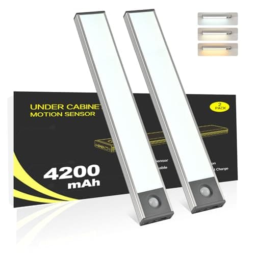 Under Cabinet Lighting, 4200mAh Motion Sensor Light Indoor, 3 Color Temp Rechargeable Battery Operated LED Closet Lights, Magnetic Under Counter Lights for Kitchen Stair (11 Inch, 2 Pack)