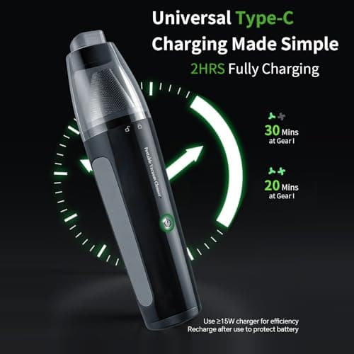 Car Vacuum, Handheld Vacuum Cordless 20000Pa Suction with 2 Suction Modes, 2-in-1 Portable Mini Car Vacuum Cleaner Cordless Vacuum Rechargeable Type-C Charge for Car, Office Desk, Keyboards（Black) - Thumbnail 2