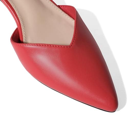 COMFITORIA Womens Low Kitten Heels Closed Pointed Toe Slip on Pumps Ankle Strap Heels Sexy Elegant Bridal Party Dressy Shoes, Red pu, Size 7 - Thumbnail 4