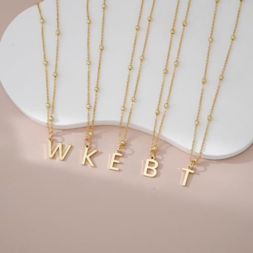 KISSCLOUD Initial Necklaces for Women 14K Gold Plated Dainty Letter Charm Necklace Personalized Name Pendant Bead Chain E Necklace Non Tarnish Trendy Jewelry Gift - Thumbnail 6
