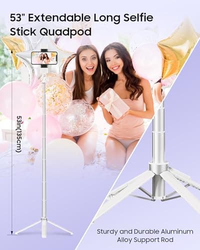 ACKIMA 53'' Selfie Stick Tripod with Light, Enhanced 4-Leg Cell Phone Stand Camera Tripod with Rechargeable Wireless Remote & 2 Fill Light, Portable Selfie Stick Travel Essentials for iPhone Android - Thumbnail 5