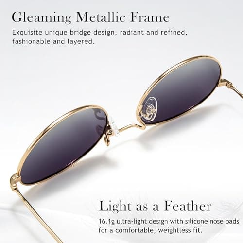 SUNGAIT Vintage Oval Sunglasses for Women - Elegant Metal Frame with Glittering Finish (Gold Frame/Grey Gradient Lens) - Thumbnail 5