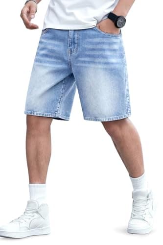 Heyfanee Mens Baggy Jean Shorts, Jorts Men Casual Denim Shorts for Men 9 Inch Inseam Washed Blue 38 - Image 1
