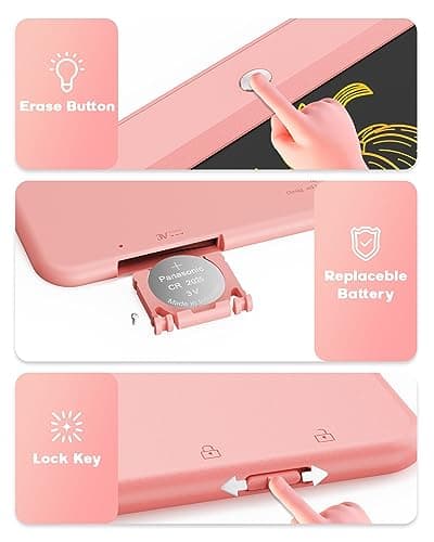 Bravokids 10 Inch LCD Writing Tablet for 3-8 Year Olds - Electronic Drawing Pad and Doodle Board as Educational Birthday Gifts for Girls and Boys (Pink) - Thumbnail 3