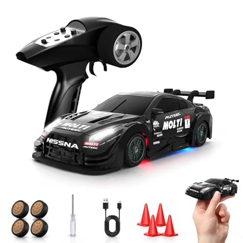 EversaleT 1/43 Mini RC Drift Car with Gyro, 2.4GHz Full Proportional RC Car, 20KM/H Professional High Speed Remote Control Car with Lights, Desktop Drift Car Racing Toy Gifts to Adults Kids Boys - Image 1
