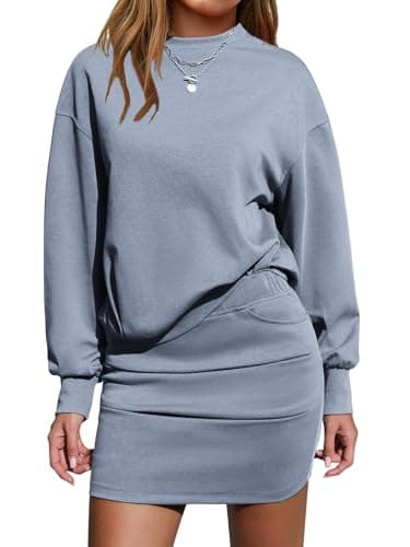 EXLURA Womens 2 Piece Skirt Sets Long Sleeve Mock Neck Sweatshirt Skort Matching Set Casual Airport Travel Spring Outfits - Image 1