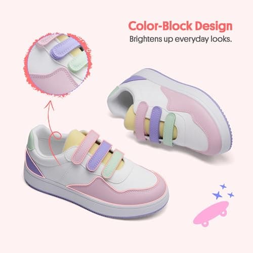 Girls' Vintage Tennis Shoes Classic Sneakers Breathable Non-Slip Athletic Shoes Cute Lace Up Casual Shoes for Big Kids Size 5 - Thumbnail 3