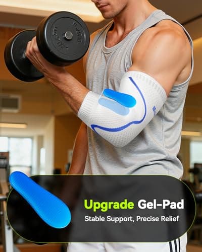 Elbow Brace Support with Gel Pads Breathable Elbow Compression Sleeve for Men & Women 4D Knit Elbow Sleeve for Golfer's, Tennis Elbow, Tendonitis, Reduce Joint Pain During Any Activity(White, Large) - Thumbnail 2