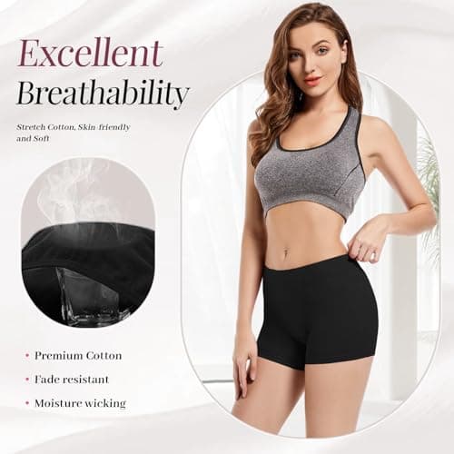 Migbean Cotton Panties for Women Boyshorts Underwear Mid Waisted Underpants Soft Breathable Stretch Boxer Shorts 4 pack Black - Thumbnail 4