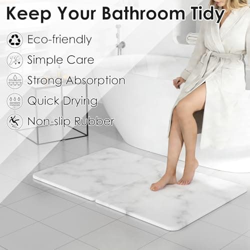 Foldable Diatomaceous Earth Bath Mat - 24"x16" Ultra-Absorbent Stone Shower Mat for Bathroom Floor - Instant Dry Non-Slip Diatomite Floor Mat - Minimalist Stone Dish Drying Mat for Kitchen - Thumbnail 2