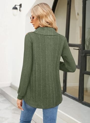 Bulotus Women's Turtleneck Sweaters 2026 Winter Long Sleeve Ribbed Knit Comfy Loose Casual Tunic Tops Vintage Green - Thumbnail 5