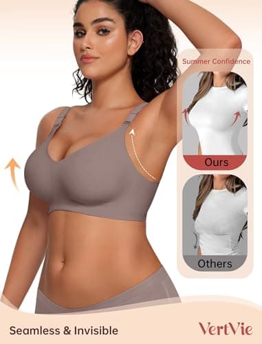 Vertvie Womens Wireless Bras No Underwire Push Up Bra Seamless Supportive Full Coverage Everyday Bras Regular and Plus Size(Grey,Large) - Thumbnail 3
