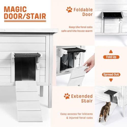 BRIOPAWS Outdoor-Cat-House-Insulated | Feral-Cat-Shelter for Winter | Weatherproof | Large Wooden Pet House for Multiple Cats | Foldable Ladder | Acrylic Side Window | White - Thumbnail 3
