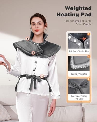 Yokimisu Heating Pad for Neck, Shoulders and Back Pain Relief, 2.5lb Weighted Large 24"x33" Wearable Electric Heating Pad, Fast Heating, ETL Certified, Gift for Women and Men, Ideal for Mom & Dad-Grey - Thumbnail 4