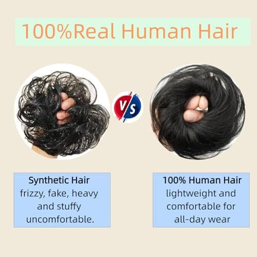 mosorvea Hair Bun #02 Dark Brown Hairpieces Donut Chignon Wrap On Instant 100% Real Human Hair Messy Bun with Elastic Band Donut - Thumbnail 3