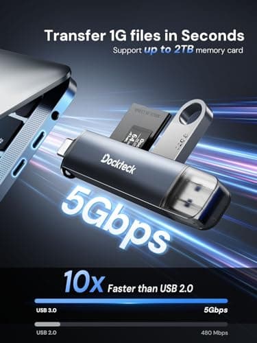 Dockteck SD Card Reader, 5G Super Speed USB3.0 SD/TF Card Reader, 3-Slot USB A/C to SD/Micro SD/USB A Memory Card Reader for UHS-I SD/Micro SD/SDHC/SDXC/MMC, Support OTG for Plug&Play - Thumbnail 2