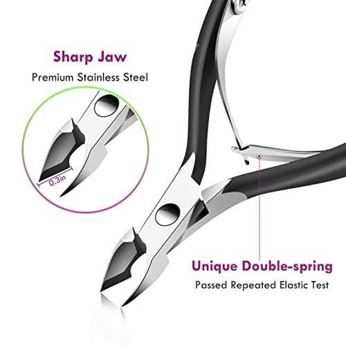 Cuticle Trimmer Cuticle Remover with Cuticle Pusher, XUNXMAS Professional Stainless Steel Durable Pedicure Manicure Tools Cutter Nipper Scissor Clipper for Fingernails and Toenails Dead Skin Black - Thumbnail 2
