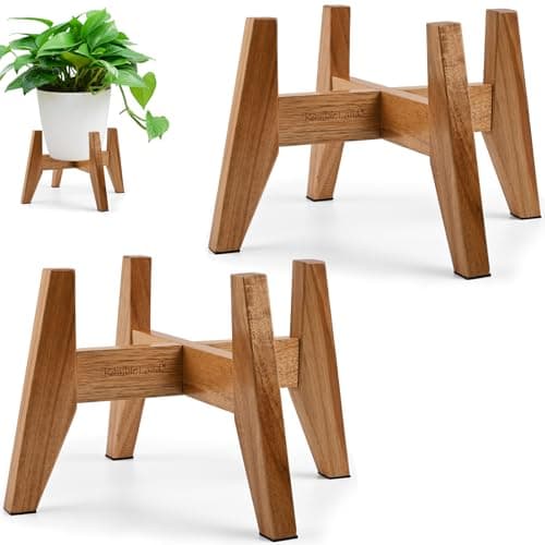 RAINBLELAND Wood Plant Stand Indoor (Set of 2) – 7 Inch Acacia Wood Plant Holder Stand for Pots, Small Mid Century Modern Planter Stand, 6 Inch Height Elevated Wooden Plant Stand (Stand Only) - Image 1