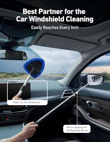 AstroAI Car Windshield Cleaner Tool, Window Cleaning Kit with 39in Car Mirror Squeegee, 4 Reusable Microfiber Pads and Extendable Handle, Blue - Thumbnail 2
