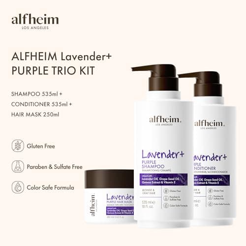 Lavender+ Hair Care Set | Purple Shampoo + Conditioner + Hair Mask for Blonde, Silver & Highlighted Hair | Anti-Brass, Deep Repair, Moisture Boost | Sulfate-Free, Color-Safe | Holiday Gift Set - Thumbnail 2