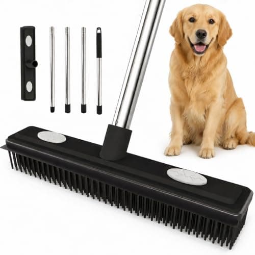 Thamtu Carpet Rake Reusable Pet Hair Remover Rubber Broom with Squeegee for Pet Hair Removal Tool 59" Long Handle Cat and Dog Hair Remover for Area Rugs, Carpet, Hardwood Floor, Tile - Image 1