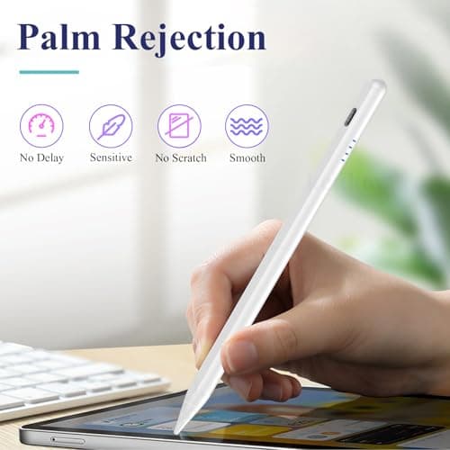 Kenkor Stylus Pen for iPad 9&10&11th(A16) Generation 2018-2025 with Palm Rejection & Tilt, Digital Pen for Apple iPad 6/7/8/9/10/11th(A16), Pro 11"/12.9"/13"/M4, Air 3/4/5th/M2/M3, Mini 5/6th -White - Thumbnail 5