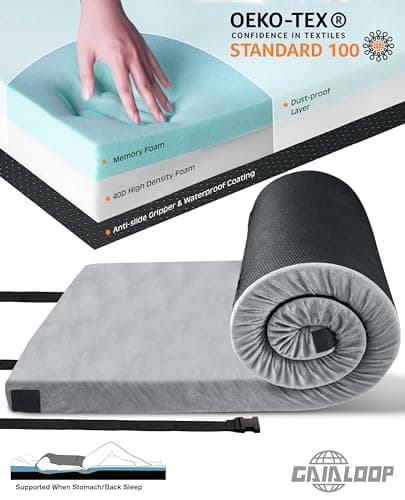 GAIALOOP 3 Inch Memory Foam Camping Mattress, Dual Layer Thick Sleeping Camp Pad for Car Tent Cot, Roll-Up Portable Glamping Floor Bed for Guests Sleepover[Single: 75 * 30 * 3"] - Thumbnail 3