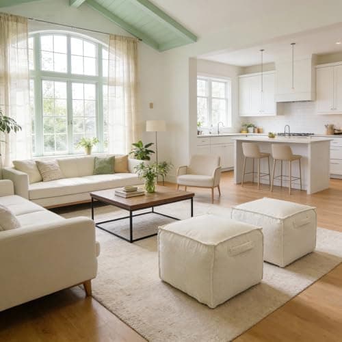 Ottoman Foot Rest Square Pouf with Side Handles - Soft Fabric with Storage, Easy to Move for Living Room, Home Decor & Daily Lounging,A Square Modern Foam Filled Foot Stool Perfect to Rest Your Feet - Thumbnail 3