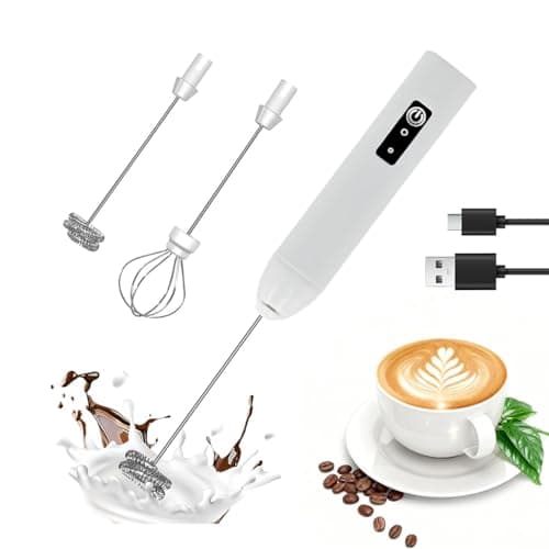Milk Frother Handheld Rechargeable Electric Frother Wand Coffee Foam Maker with 2 Stainless Stee Whisks & 3 Speeds,Drink Mixer Handheld for for Latte, Cappuccino, Hot Chocolate, Matcha, Egg (White) - Image 1