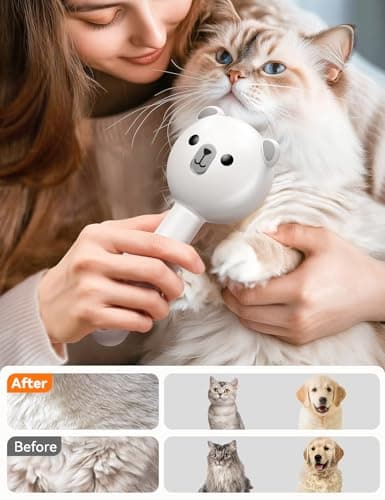 Cat Steam Brush, Brushes for Indoor Cats with Release Button, Dual Speed Spray USB Rechargeable Grooming Supplies, Cat Brush for Shedding Suitable for All Long-haired and Short-haired Pets - Thumbnail 5