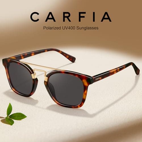 CARFIA Retro Sunglasses Womens Trendy Polarized UV400 Protection, Chic Square Double Bridge Colorful Acetate Frames - Thumbnail 4