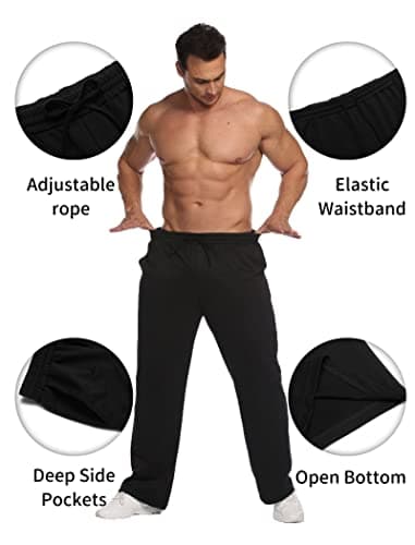 Deyeek Sweat Pants for Mens Baggy Fleece Sweatpants Open Leg Joggers Pants Lounge Pants with Pockets Black Sweatpants Men - Thumbnail 4
