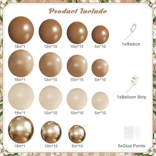 Brown Balloon Arch Kit, 124Pcs Brown Nude Beige Gold Balloons for Bear Baby Shower Coffee Themed Birthday Party Wedding Bridal Shower Engagement Party Decorations - Thumbnail 2