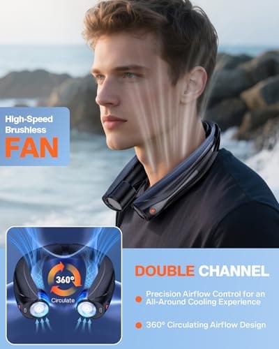 Vexolta Portable Neck Fan, 6000mAh Personal Fan, 360° Cooling Rechargeable Wearable Fan, 6 Speeds Adjustable Hands Free Fan for Travel Outdoor, Office, Ideal Summer Gifts for Men Women - Thumbnail 3