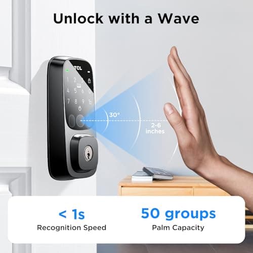 TCL D1 Pro Palm Vein Smart Lock, Keyless Entry Door Lock, Upgraded Rechargeable Battery, Front Door Smart deadboalt, App Remote Control, Auto-Lock, Waterproof, Works with Alexa - Thumbnail 2