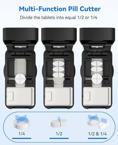 Pill Cutter Splitter for Small and Tiny Pills - Professional 1/2 1/4 Pill Splitter with Adjustable Centering Slot, Accurately Cut Multiple Tablets with Safety Blades & Silicone Storage Box (Black) - Thumbnail 4