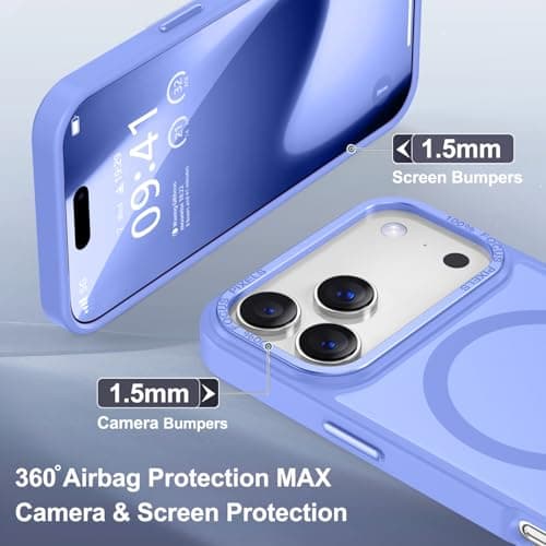 Newfuture Magnetic for iPhone 17 Pro Max Case [Compatible with Magsafe] [Military Grade Drop Protection] Translucent Matte Anti-Scratch Shockproof Protective Phone Cover 6.9 Inch, Light Purple - Thumbnail 6