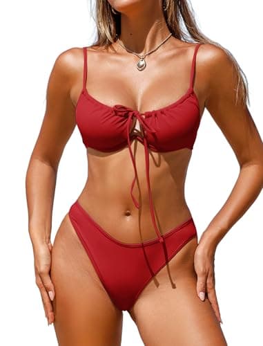Jillumi Bikini Sets for Women Underwire Bathing Suit Two Piece Swimsuit High Cut Cheeky Cute Swimwear Red - Image 1