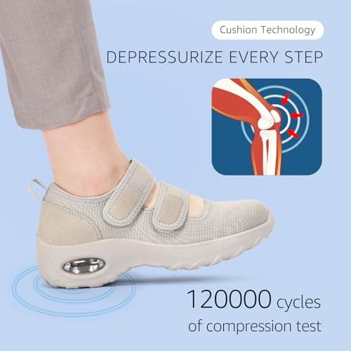 STQ Womens Diabetic Shoes Non Slip Orthopedic Walking Shoes Breathable Adjustable Mary Jane Shoe Taupe, Size 9 - Thumbnail 3
