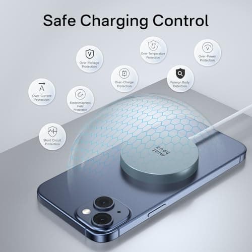 Minthouz 15W Fast Magnetic Wireless Charger, Mag Safe Charging Pad Compatible with iPhone 17 Pro Max/17 Pro/17, iPhone 16/15/14/13/12 Series, AirPods, Qi-Enabled Devices (Blue) - Thumbnail 5